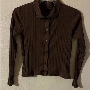 Zara Chocolate Button-Down Ribbed Top